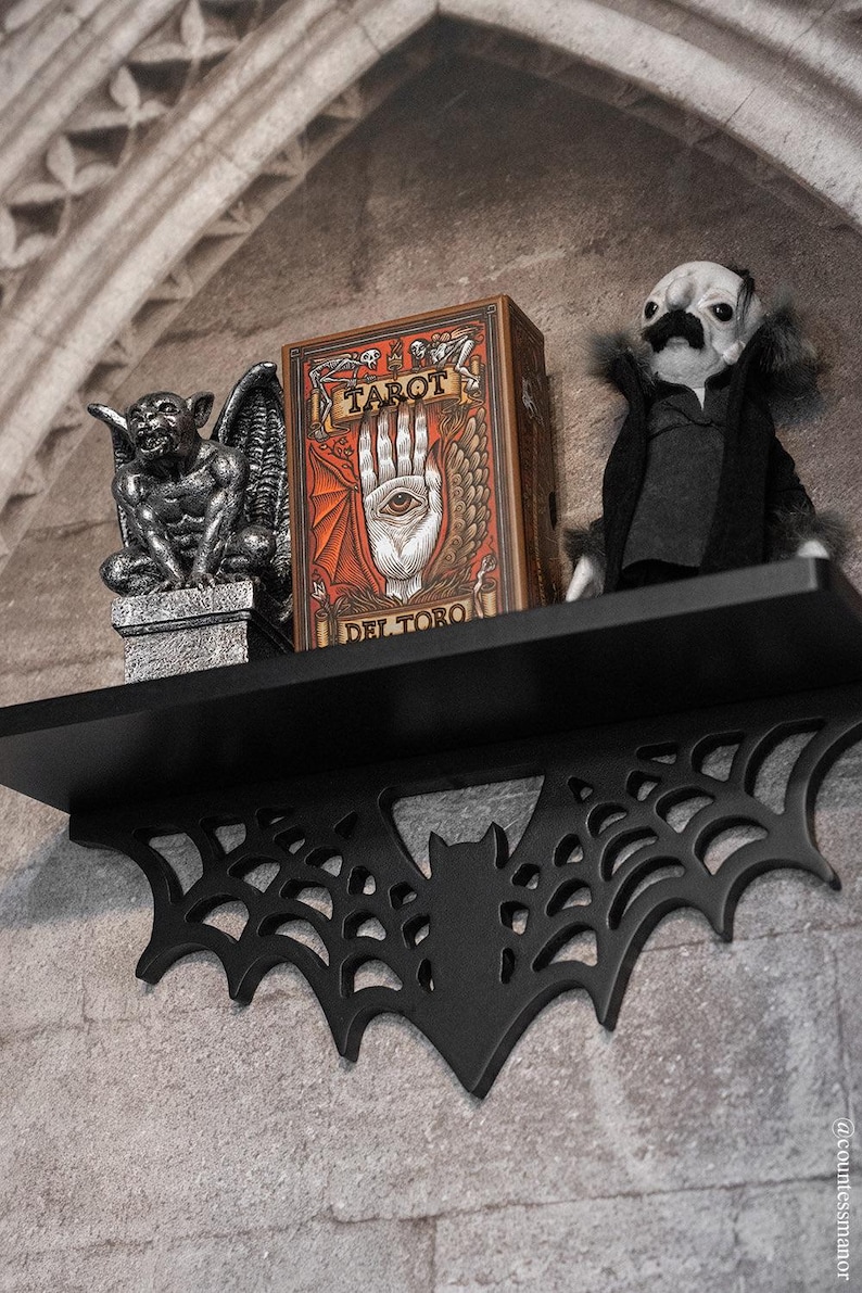 black dark wood black wood spiderweb shelf
