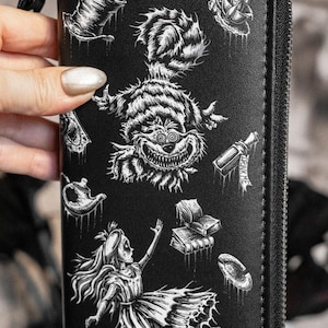 Alice in Wonderland Wallet – Gothic Cheshire Cat, Vegan Leather Card Holder