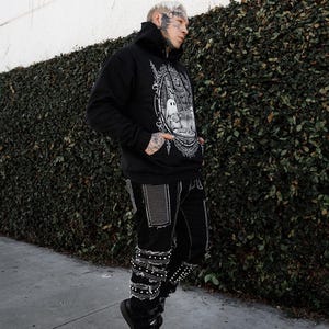 mens shredded punk studded straight-leg  apocalyptic pants by vampirefreaks