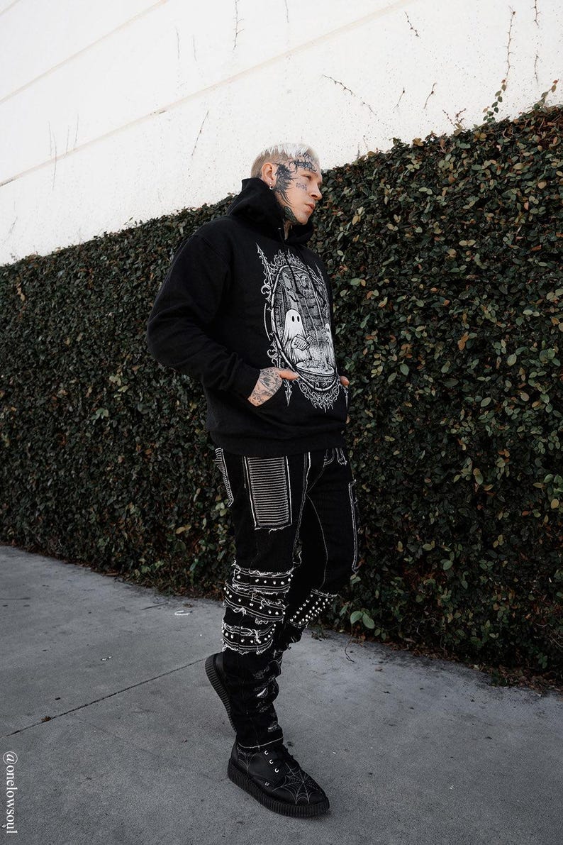 mens shredded punk studded straight-leg  apocalyptic pants by vampirefreaks