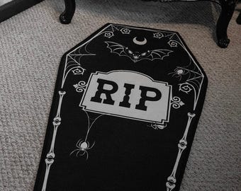 Alfombra con diseño de ataúd RIP, decoración gótica para el hogar.