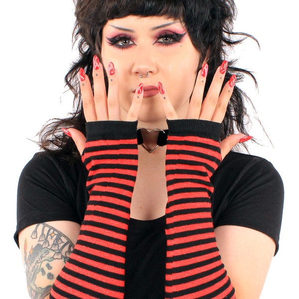 Emo Striped Arm Warmers [Black/Red]