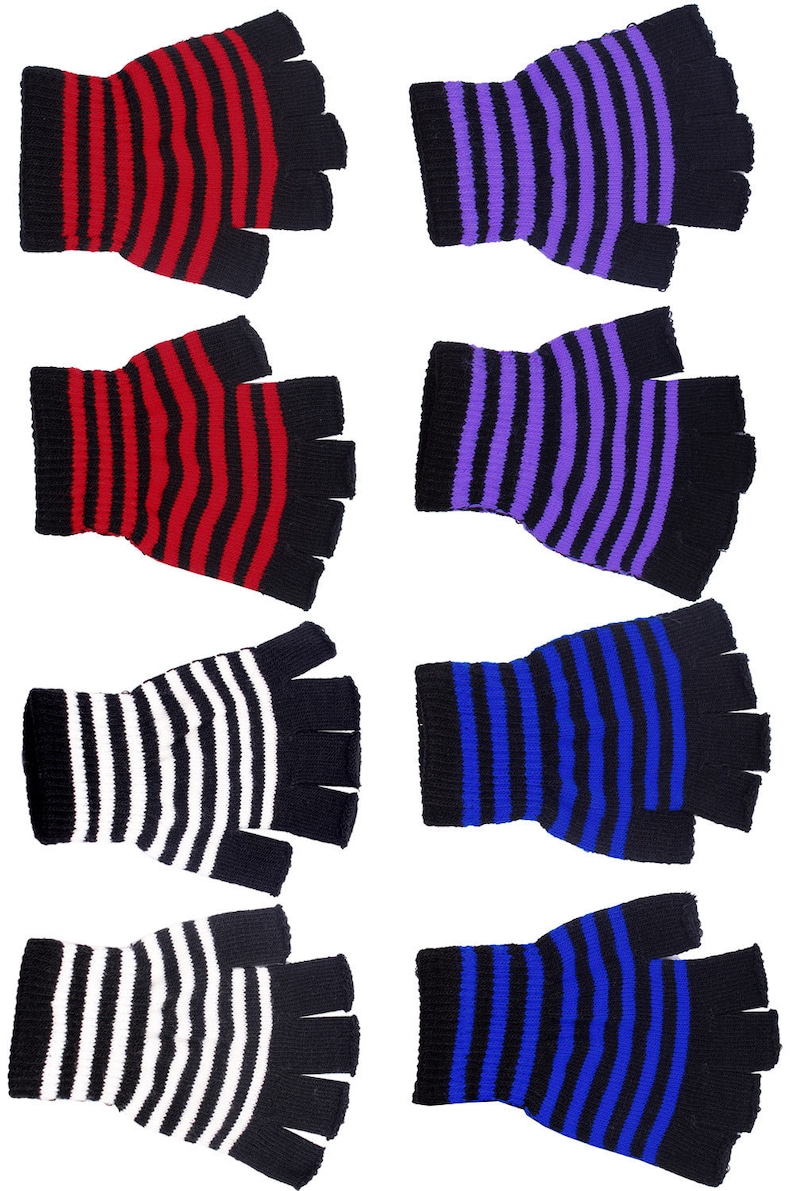 Striped Fingerless Gloves [Multiple Colors Available]