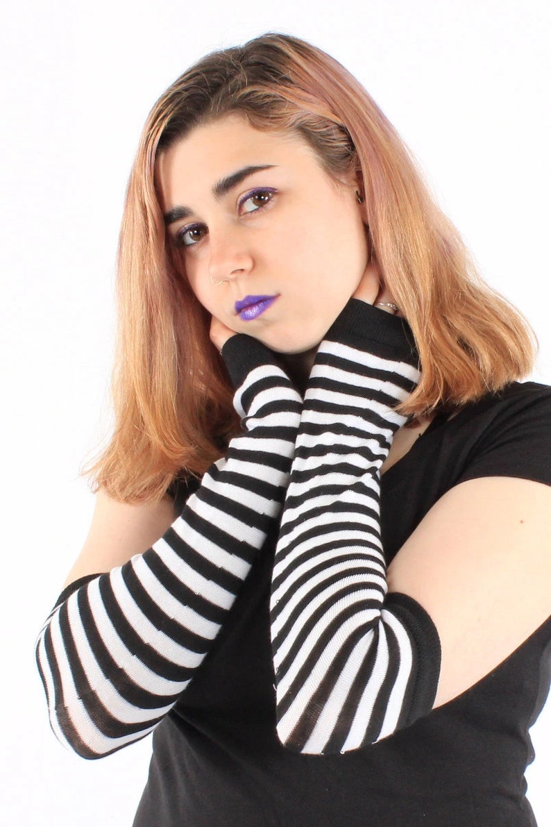 Emo Striped Arm Warmers Black/White image 3