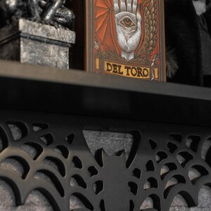 victorian goth black wood spiderweb shelf