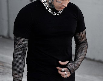 Graveyard Goth Fishnet Sleeve Shirt