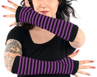 Emo Striped Arm Warmers [Black/Purple]