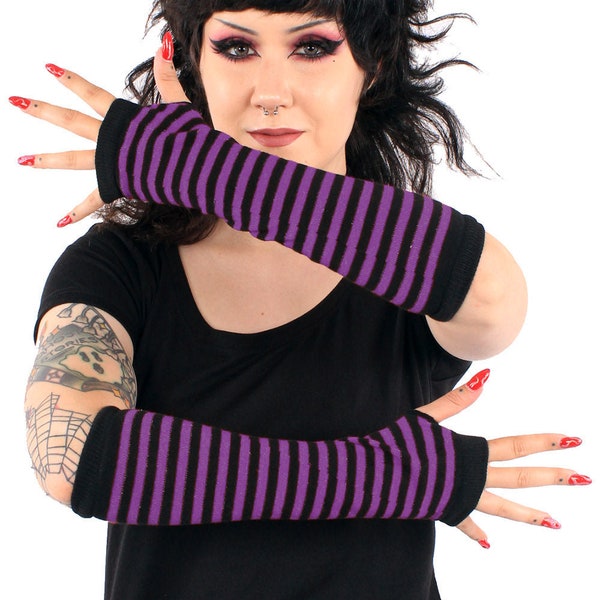 Emo Striped Arm Warmers [Black/Purple]