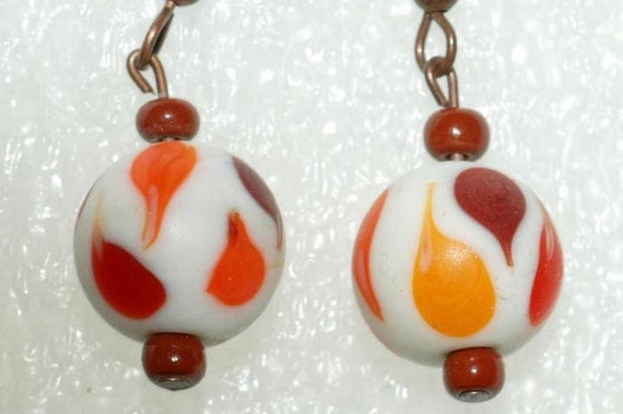 Modernist White Opaque Orb Glass with Orange, Red… - image 1