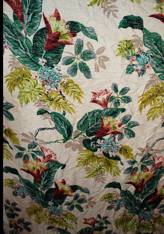 Barkcloth Fabric Cohama Vat Tia Juana Exotic Flowers Leaves Etsy