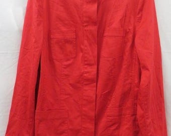 J. Jill Red Hibiscus Button Up Tunic with Chinese Collar , Patch Pockets size L New with Tags