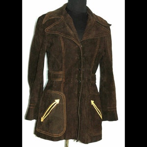 70&#39;s Retro Western Leather Montgomery Ward Tannery Coat Rough Side Out Suede Coffee Brown Leather