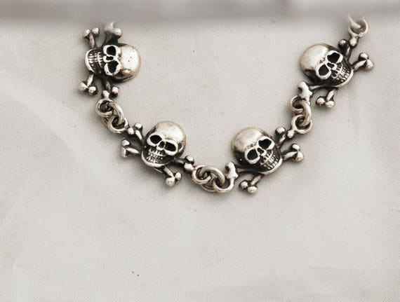 Skull and Crossbones Solid Sterling Silver Bracel… - image 2