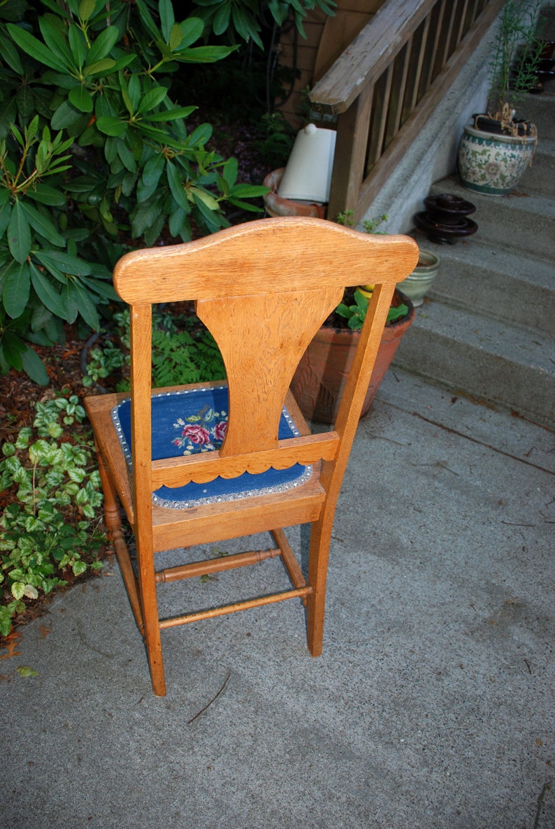 Antique Oak Chair Carved Back With Needlepoint Seat Dated 1876 Etsy