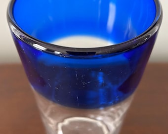 6 Hand crafted blown glass tumblers Cobalt & Clear Ombre'