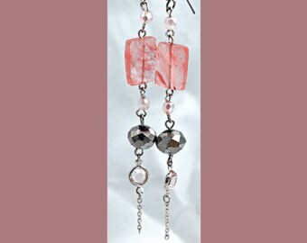 Rhodochrosite Stone &  Sterling Silver Long Dangle Earrings Original Hand Crafted Design