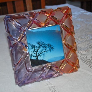Carnival Art  Glass Table-Top Picture Frame, Heavy Quilted Diamond Shapes RARE