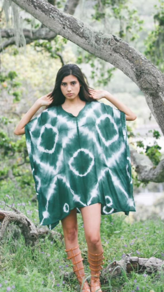 Dark green Shibori tie dye dress // Beach cover up