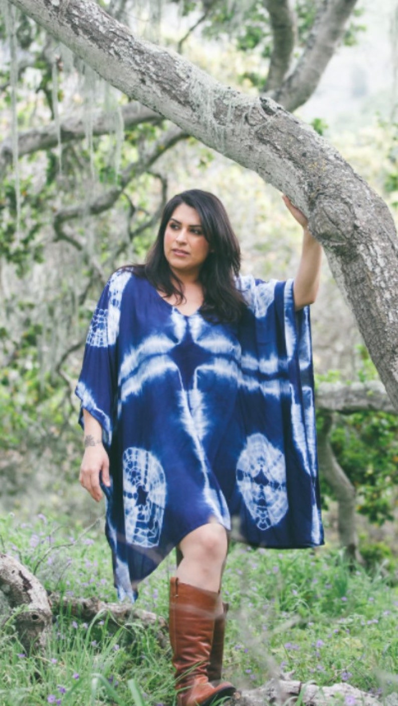 Navy Blue Shibori Plus Tunic//Indigo Shibori Plus Size Dress// Plus Size Tie Dye Dress// Plus Size Tunic//Plus Size Cover Up//Poncho image 1