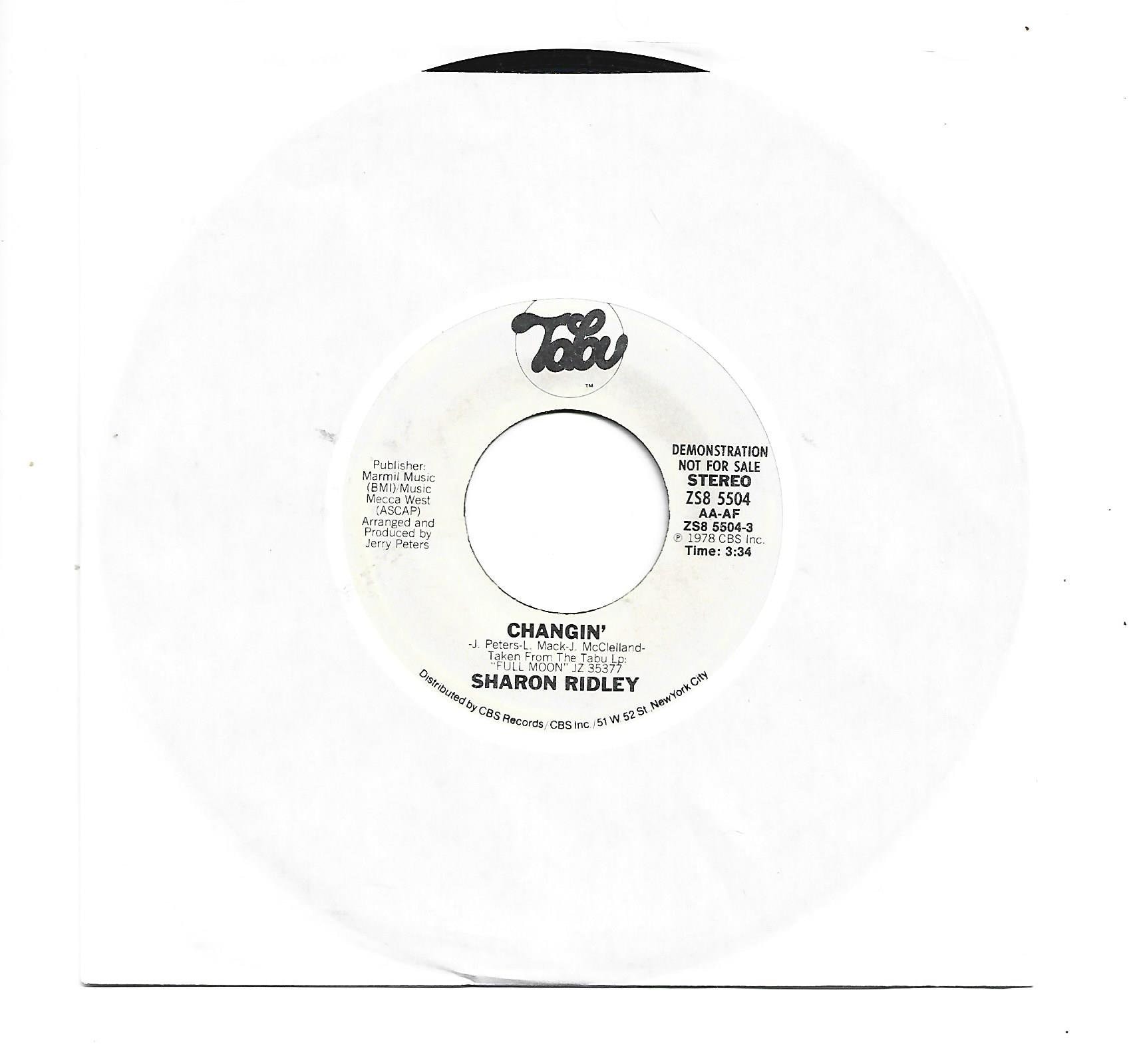 45 Rpm Sharon Ridley Changin' 70s Soul White Label Promo on Tabu A74 - Etsy