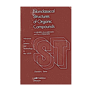 Op de afbeelding: Een bordeauxrode boekomslag met de titel "Nonclassical Structures of Organic Compounds" in het wit. De omslag bevat ook de namen van de auteurs, de serietitel en de informatie van de uitgever.