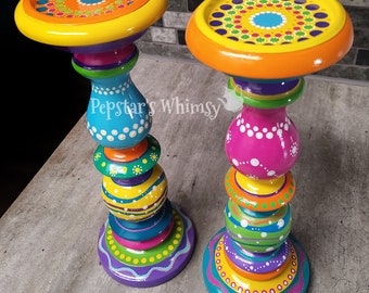 Whimsical Colorful Candleholder Pair