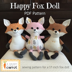 Happy Fox Sewing Pattern; stuffed fox, PDF fox doll, plushie pattern, fox pattern
