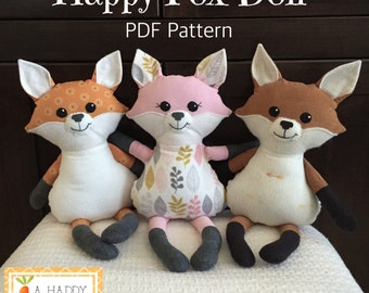 Naaipatroon Happy Fox-pop, 17-inch knuffel (pdf-patroon)