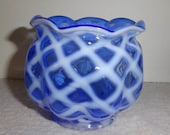 Fenton Blue Opalescent Diamond Optic Rose Bowl Vase or Votive