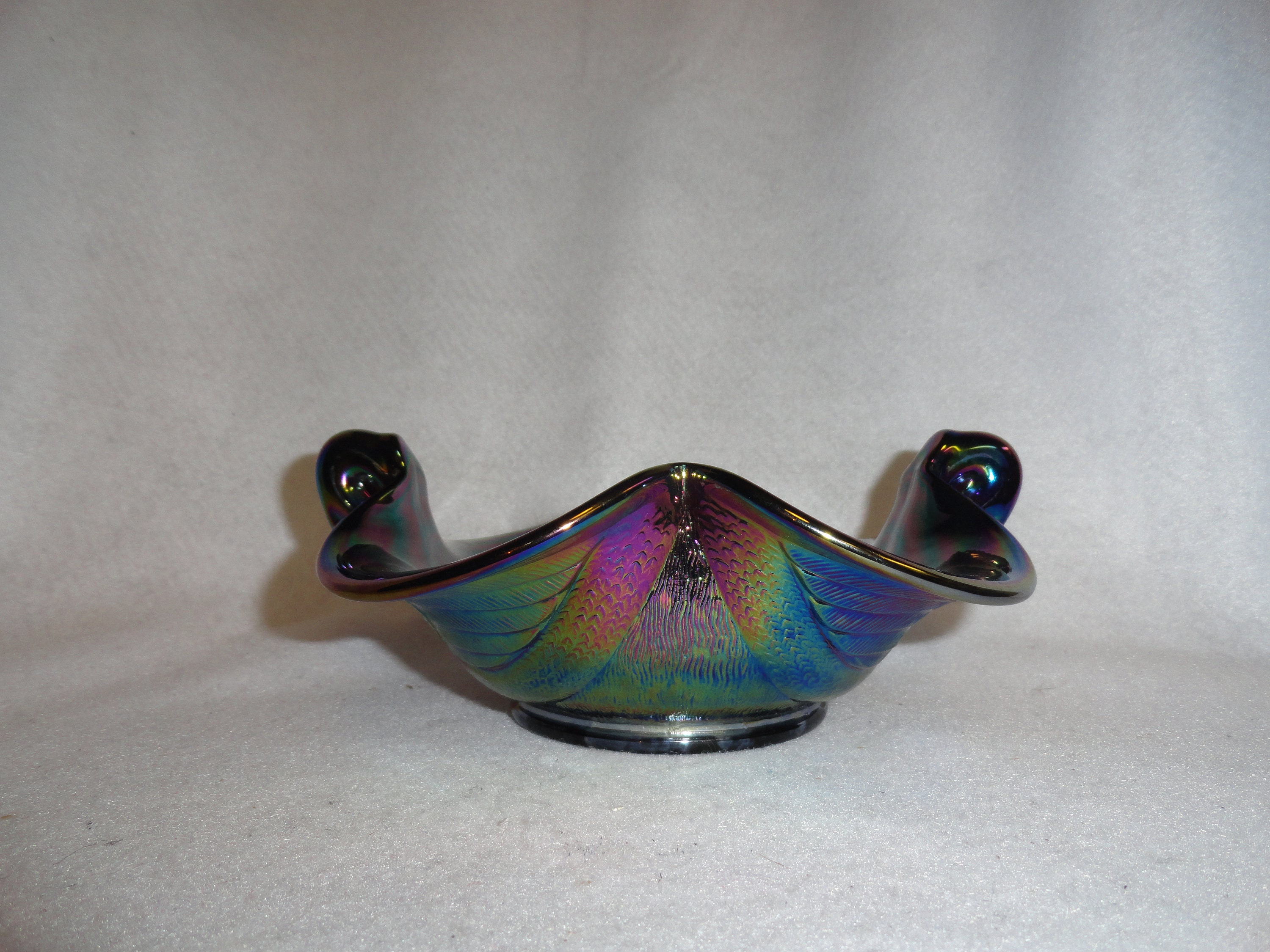 Fenton Carnival Glass Swan Handled Bowl Etsy