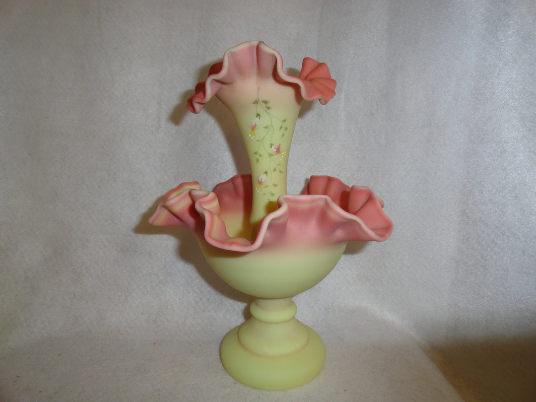 Fenton Hand Painted Burmese Single Horn Epergne Etsy