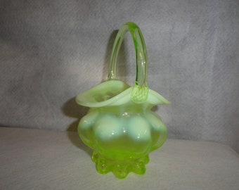 Gibson Topaz Opalescent Art Glass Basket - GLOWS!