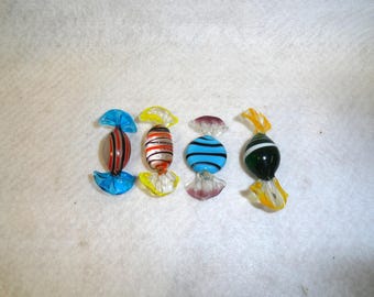 Grouping of 4 Murano Art Glass Candy Pieces