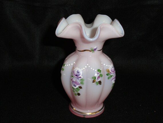 Fenton Charleton Collection Rose Overlay Hand Painted Vase Etsy