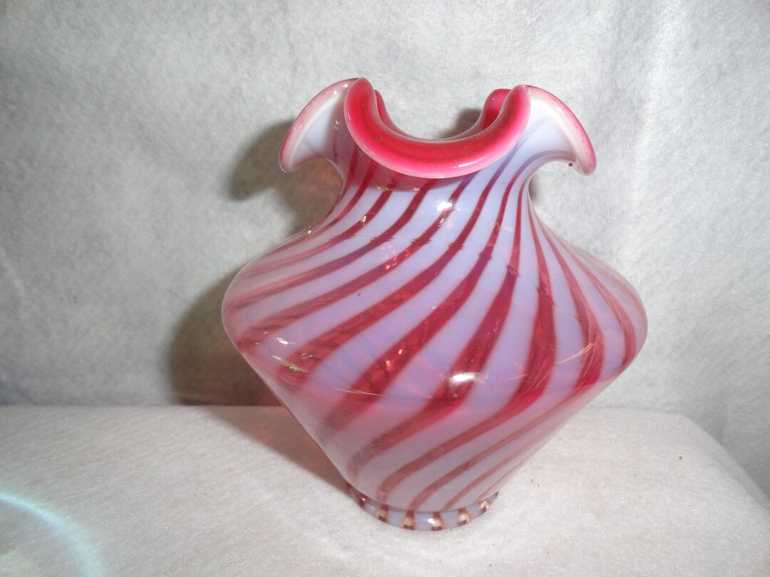 オールドフェントン　アンベリーナ Vase, Fenton Cranberry Hobnail Opalescent, Vintage, Large 8