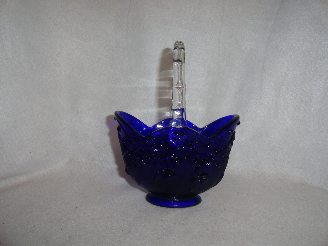Fenton Cobalt Blue Lily of the Valley Art Glass Basket Etsy