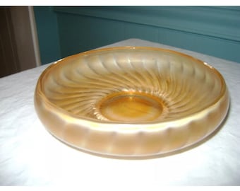 Vintage Marigold Carnival Glass Swirl Low Cupped Bowl