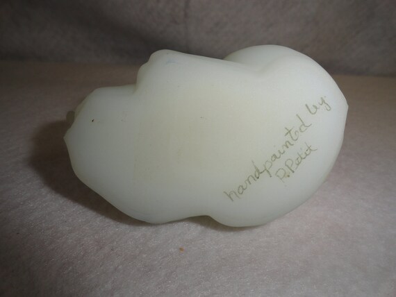 Fenton Hand Painted Opal Satin Rhinestone Sleeping Cat