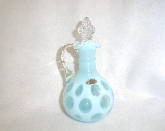 Vintage Fenton Blue Opalescent Coin Dot Cruet With King's Crown Stopper ...