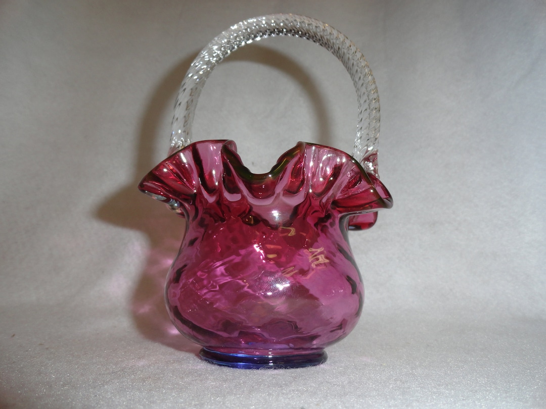 Fenton Mulberry Diamond Optic Art Glass Basket Etsy