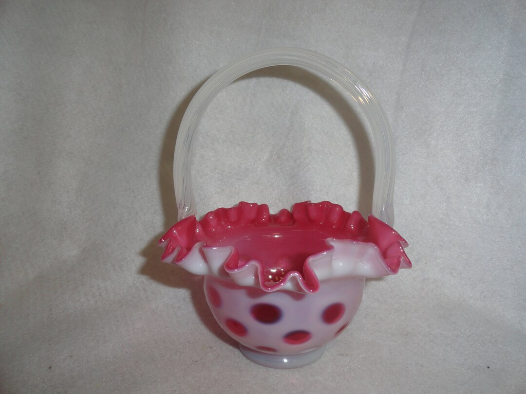 Fenton Cranberry Opalescent Coin Dot Art Glass Basket - Etsy