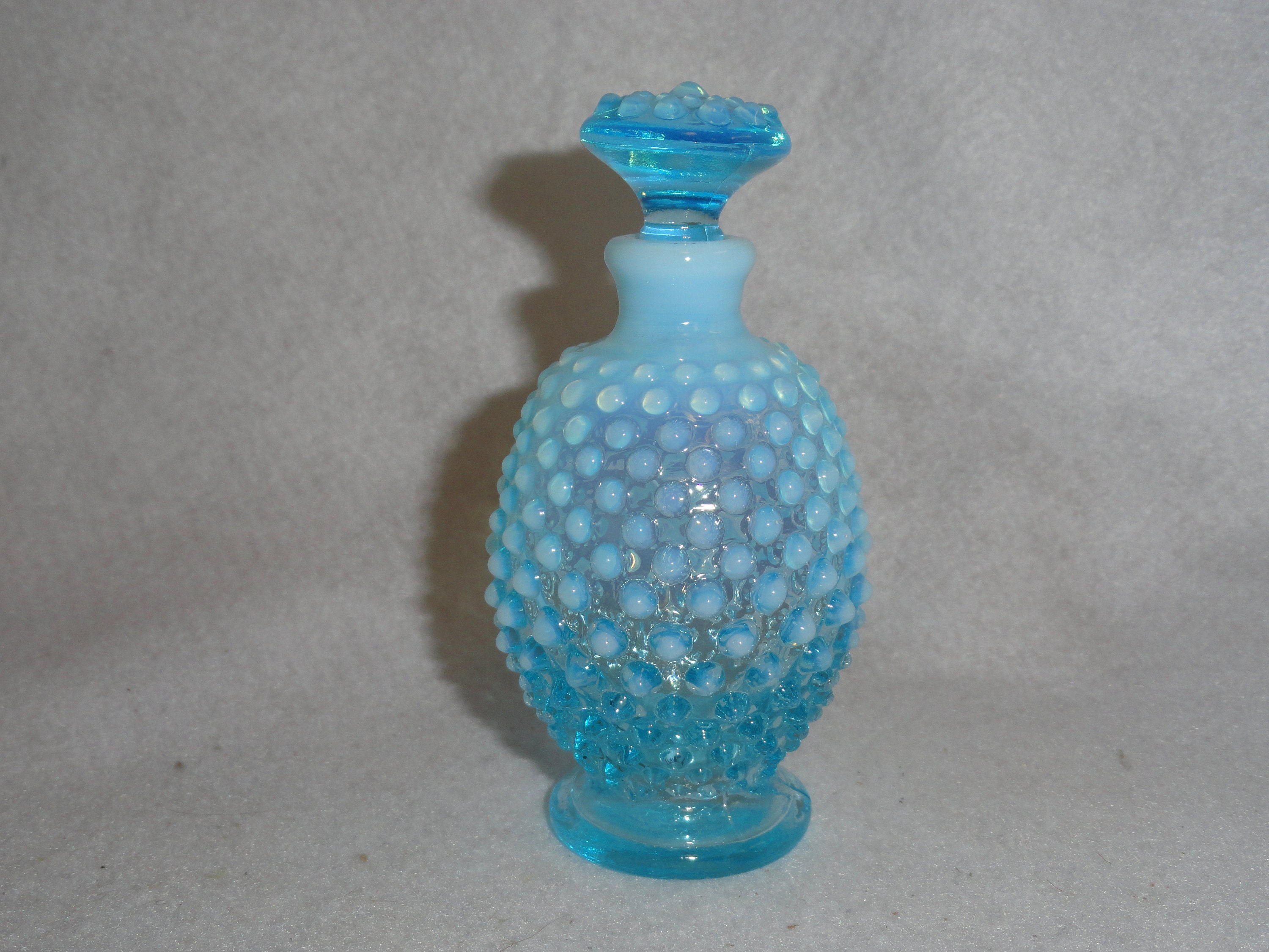 Vintage Fenton Blue Opalescent Hobnail Perfume Bottle With