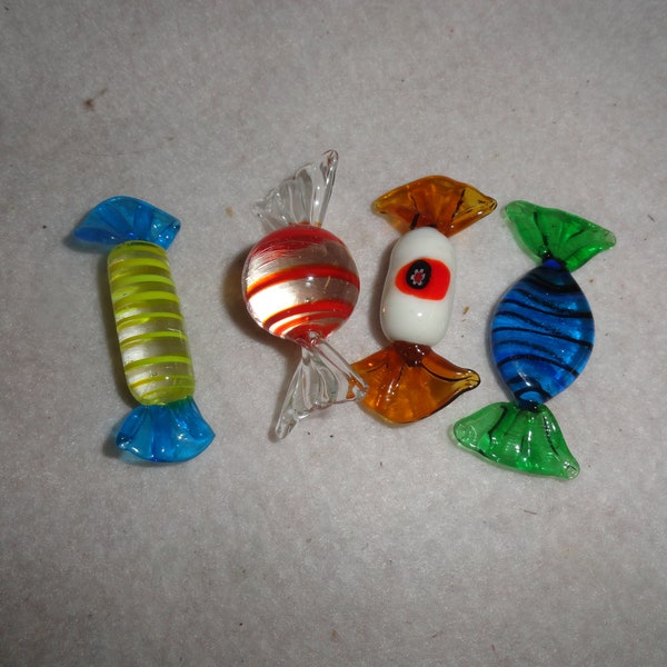 Grouping of 4 Murano Art Glass Candy Pieces