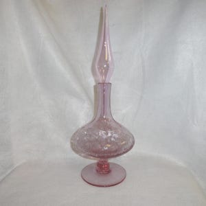 Vintage Blenko Rose' Crackle Glass Decanter with Flame Stopper