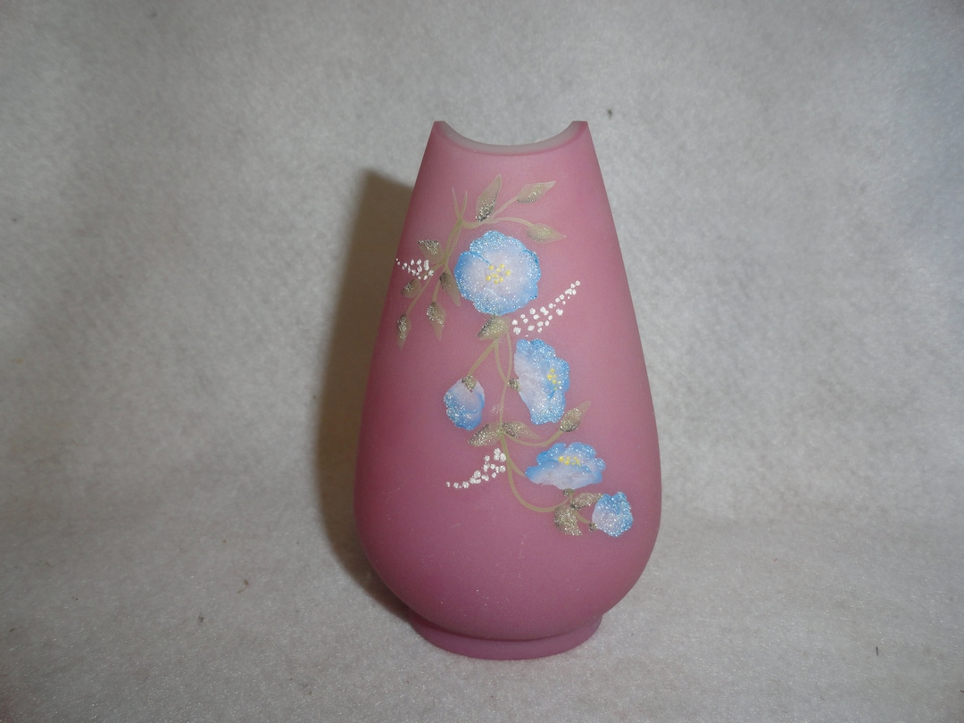 Fenton Hand Painted Rose Quartz Vase Etsy