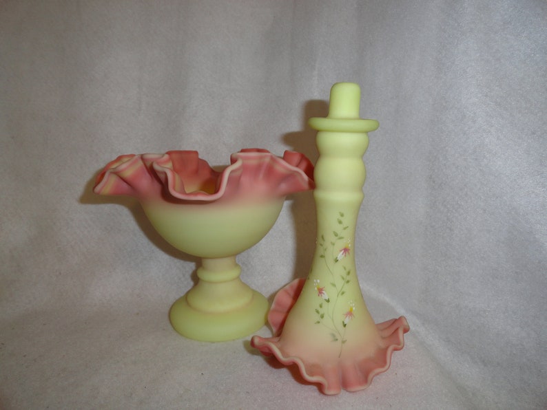 Fenton Hand Painted Burmese Single Horn Epergne Etsy