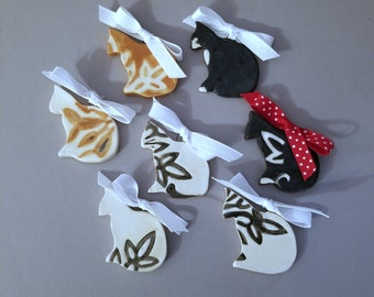 One Ceramic Cat Ornament / Kitty Ornament / Tuxedo Cat / Black and White Cat / Orange Tabby