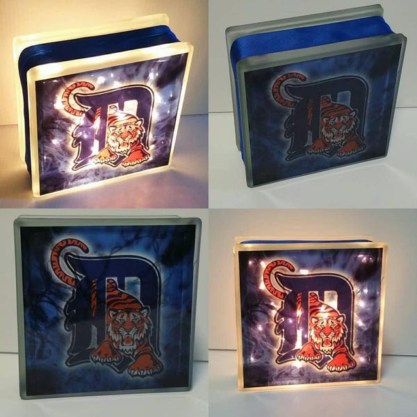 Detroit Tigers Glass Block with Lights