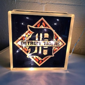 Detroit Tigers Glass Block with Lights
