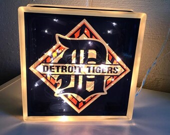 Detroit Tigers Glass Block with Lights